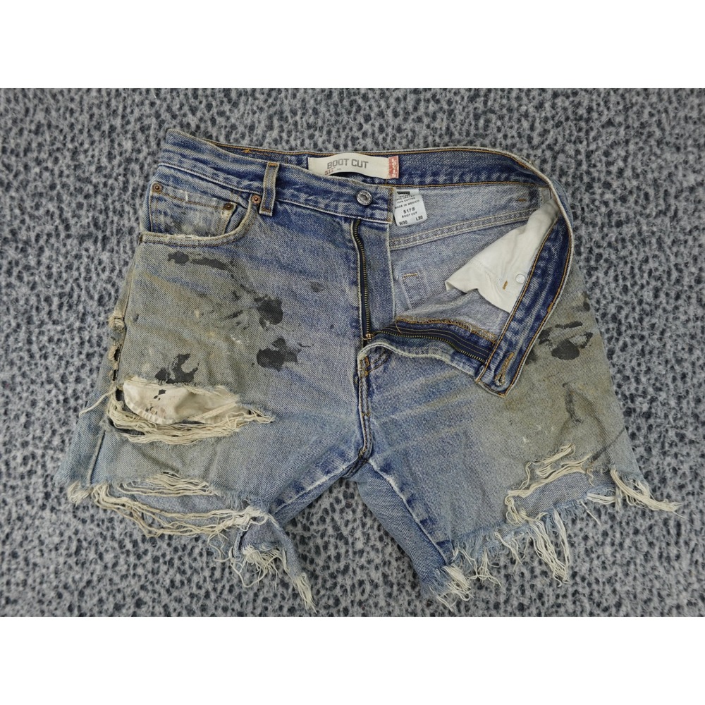 Levis 517 Cut Off Denim Shorts Mens W30 Blue Fair Distressed Paint Splatter